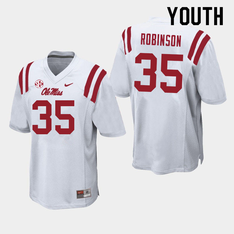 Youth #35 Mark Robinson Ole Miss Rebels College Football Jerseys Sale-White